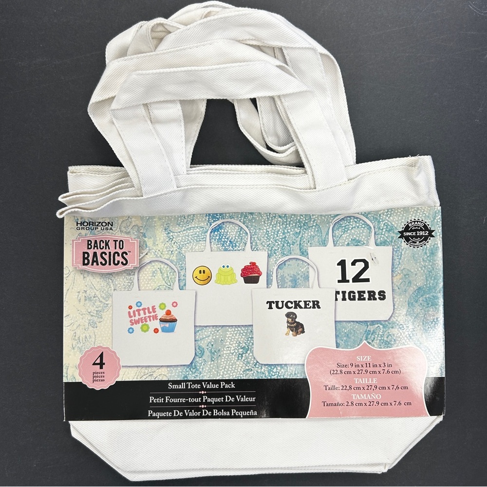NWT 4 White Tote Bag Set - Horizon Group USA Back to Basics - Small 9" x 11"